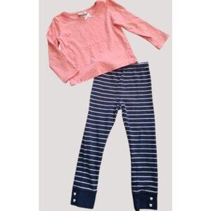 * SATIN FLOWERS Pink Top CIRCO Navy Striped Leggings Girls Size 4T